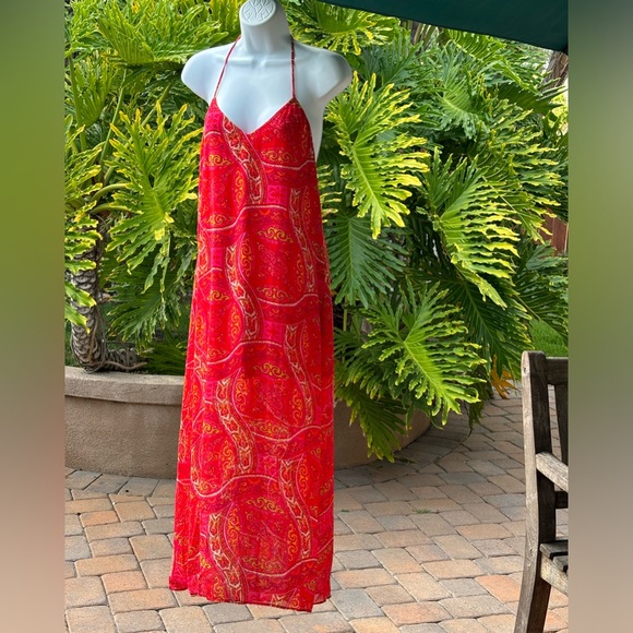 Show Me Your MuMu Erylyn Red Mosiac Paisley Halter Tie Back Midi Dress XS - Picture 12 of 12